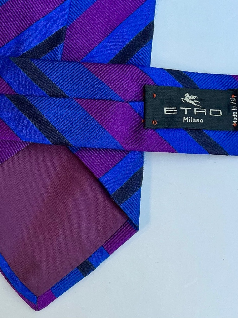 ETRO Milano blue & purple , black stripes all silk tie made in Italy 🇮🇹